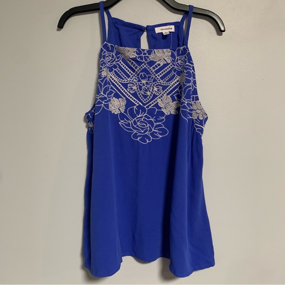 Blue embroidered boho tank top women’s blouse